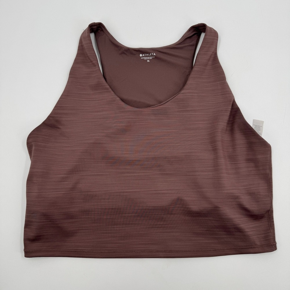 Athleta Crop Tank Top Womens‎ XL Mauve Brown Space Dye Racerback High Neck Bra